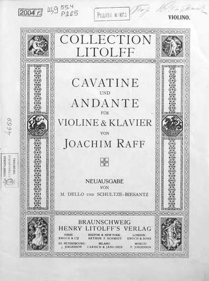 Cavatine, op. 85, № 3 und Andante fur violine &amp; Klavier von J. Raff