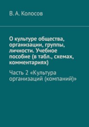 бесплатно читать книгу О культуре общества, организации, группы, личности. Учебное пособие (в табл., схемах, комментариях). Часть 2. «Культура организаций (компаний)» автора В. Колосов